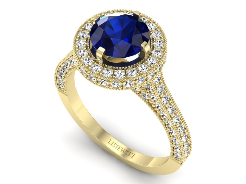 Złoty pierścionek z szafirem i brylantami - p15106zsz — zdjęcie 3