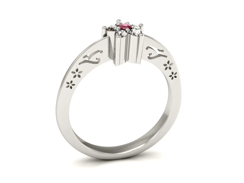 Pierścionek z rubinem i brylantami białe złoto - P15109Br — zdjęcie 3
