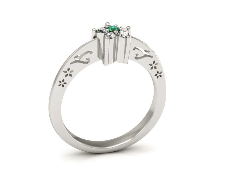 Złoty pierścionek ze szmaragdem i brylantami - P15109BSM — zdjęcie 3