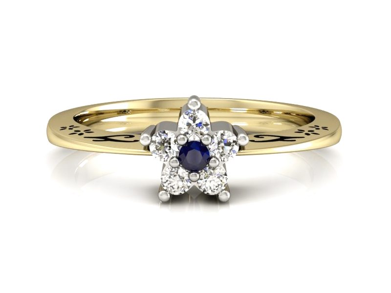 Złoty pierścionek z szafirem i brylantami - P15109ZBS — zdjęcie 2