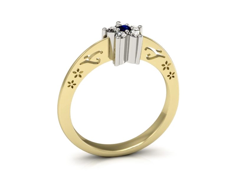 Złoty pierścionek z szafirem i brylantami - P15109ZBS — zdjęcie 3