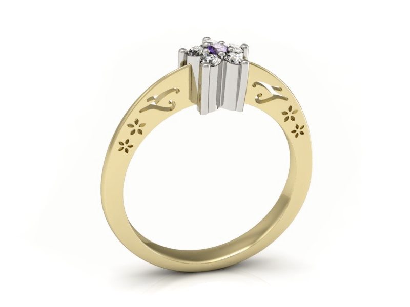 Złoty pierścionek z tanzanitem i brylantami - P15109ZBT — zdjęcie 3