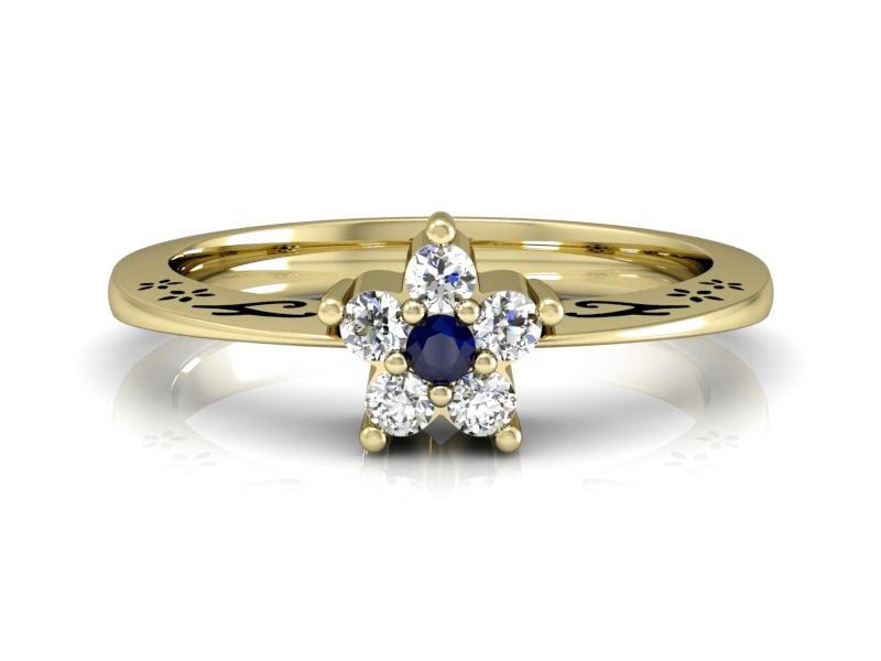 Pierścionek z szafirem i brylantami żółte złoto - P15109ZS — zdjęcie 2