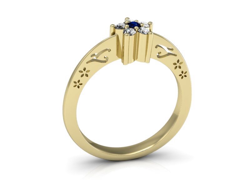 Pierścionek z szafirem i brylantami żółte złoto - P15109ZS — zdjęcie 3