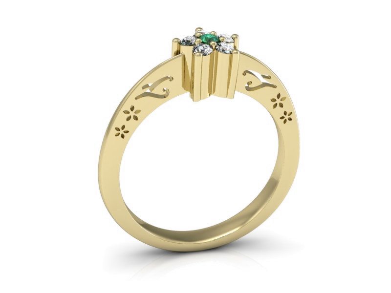Złoty pierścionek ze szmaragdem i diamentami - P15109ZSM — zdjęcie 3