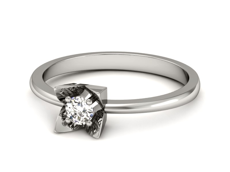 Złoty pierścionek z brylantem białe złoto - P15111b — zdjęcie 2