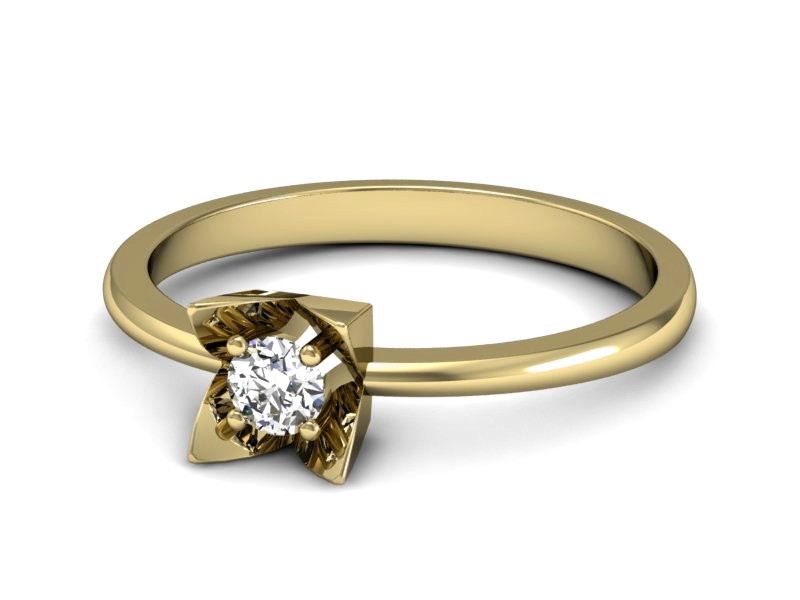 Złoty pierścionek z brylantem żółte złoto - P15111z — zdjęcie 2