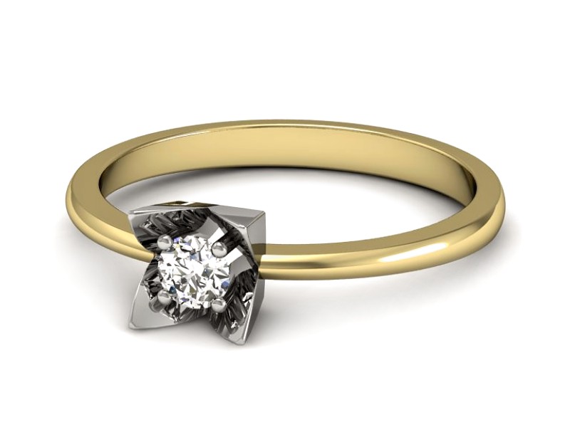 Pierścionek z diamentem żółte i białe złoto - P15111zb — zdjęcie 2