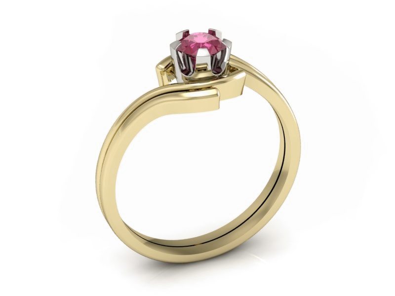 Pierścionek z rubinem z żółtego i białego złota - P15112ZBr — zdjęcie 3