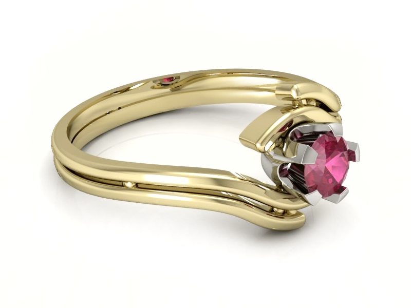 Pierścionek z rubinem z żółtego i białego złota - P15112ZBr — zdjęcie 2