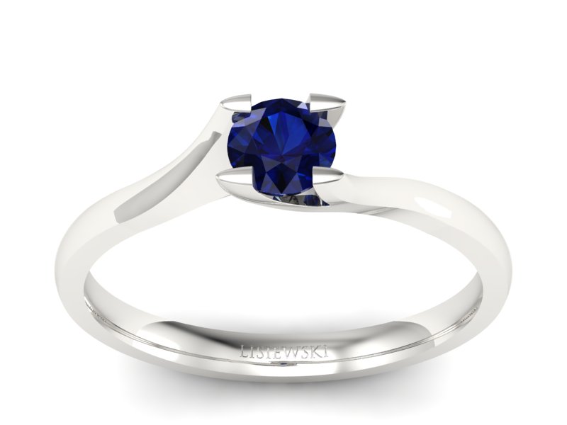 Złoty pierścionek z szafirem białe złoto - P15113Bsz