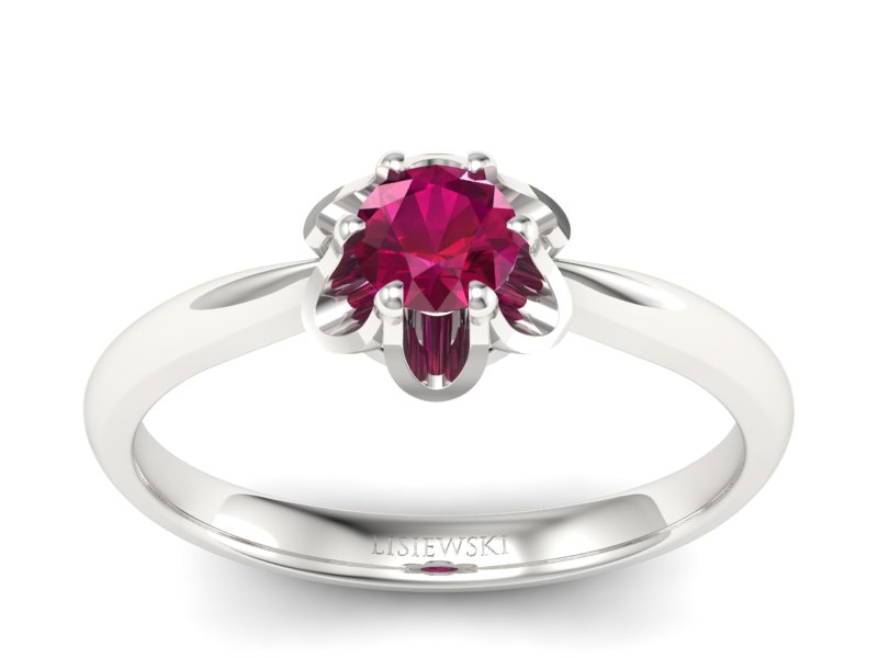 Złoty pierścionek z rubinem białe złoto - P15115br