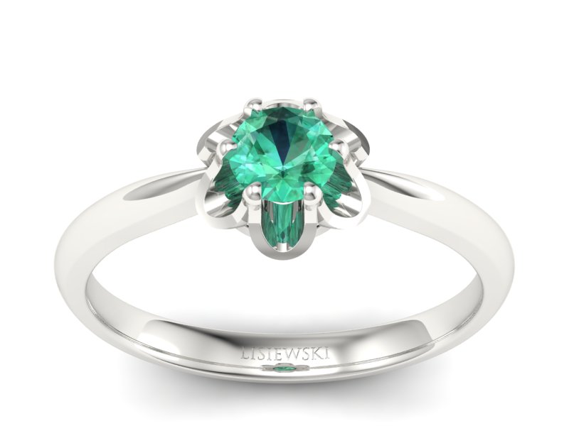 Złoty pierścionek białe złoto ze szmaragdem - P15115bsm