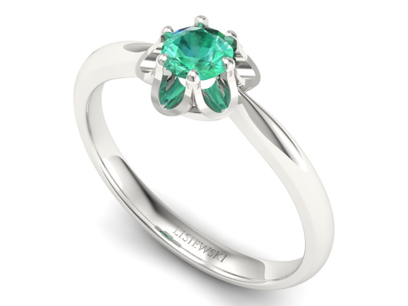 Złoty pierścionek białe złoto ze szmaragdem - P15115bsm — zdjęcie 3