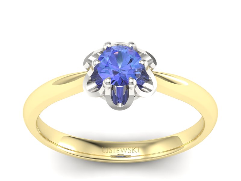 Pierścionek z tanzanitem żółte białe złoto - P15115zbt