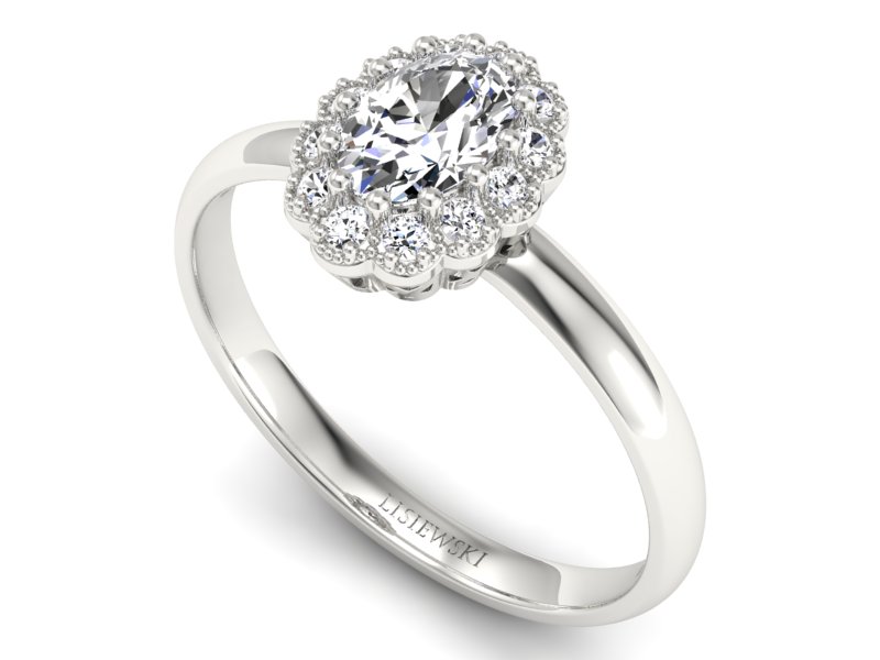 Złoty pierścionek z diamentami białe złoto - P15116b — zdjęcie 3