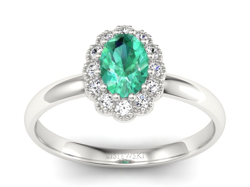 Złoty pierścionek ze szmaragdem i brylantami - P15116bsm