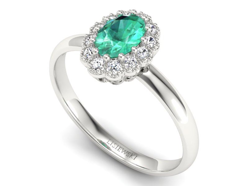 Złoty pierścionek ze szmaragdem i brylantami - P15116bsm — zdjęcie 3