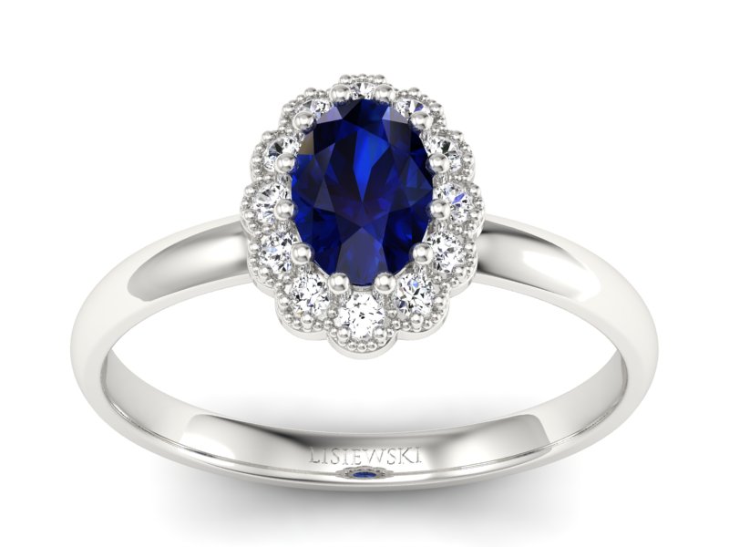 Pierścionek z szafirem i brylantami białe złoto - P15116bsz