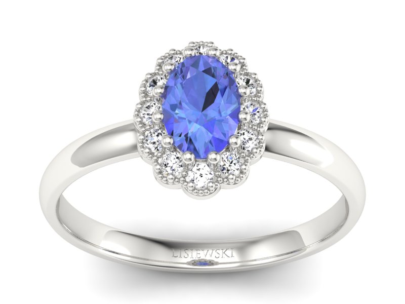 Pierścionek z tanzanitem białe złoto z brylantami - P15116bt