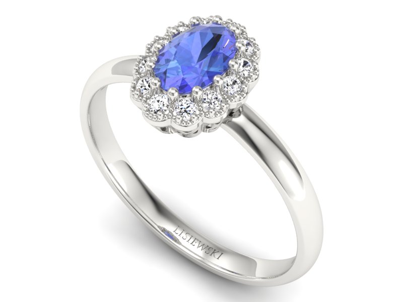 Pierścionek z tanzanitem białe złoto z brylantami - P15116bt — zdjęcie 3