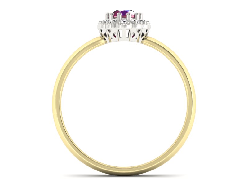 Złoty pierścionek z rubinem i brylantami - P15116zbr — zdjęcie 2