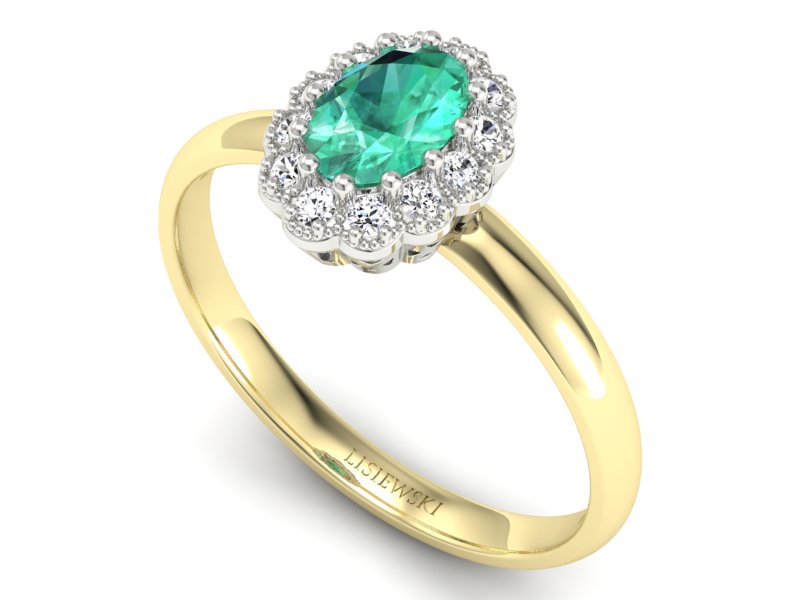 Złoty pierścionek ze szmaragdem i brylantami - P15116zbsm — zdjęcie 3