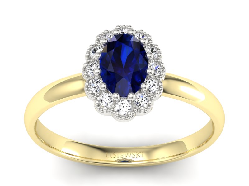 Pierścionek szafir i brylanty żółte złoto - P15116zbsz