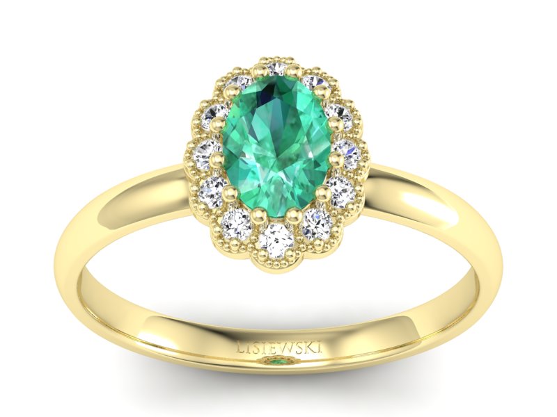 Złoty pierścionek ze szmaragdem i diamentami - P15116zsm