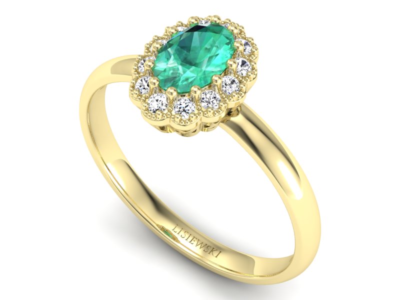 Złoty pierścionek ze szmaragdem i diamentami - P15116zsm — zdjęcie 3