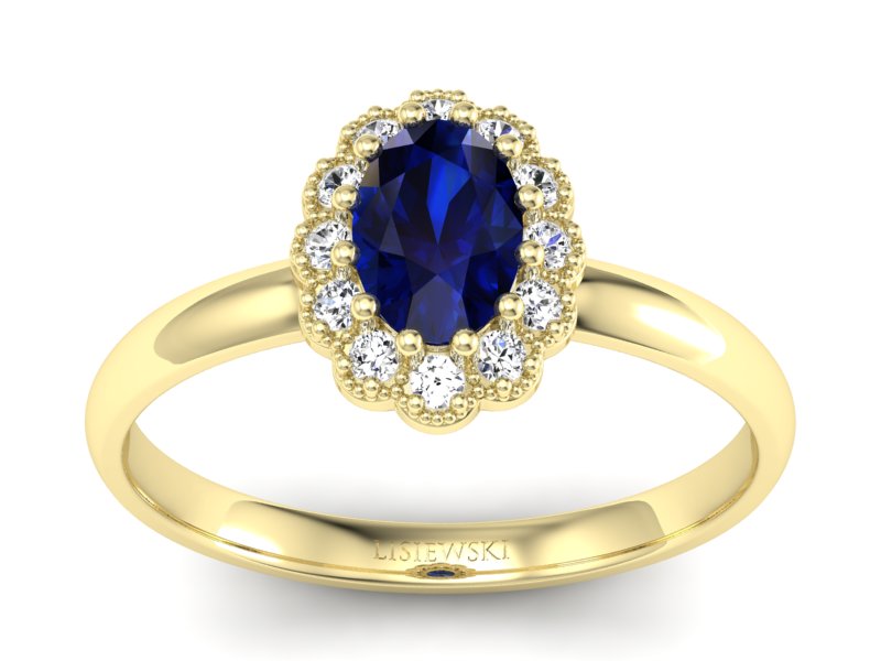Pierścionek z szafirem i brylantami żółte złoto - P15116zsz