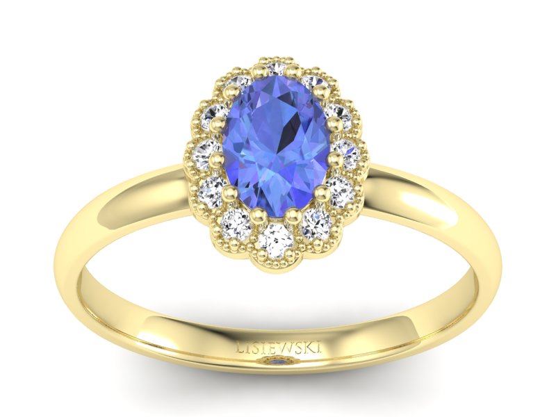 Pierścionek z tanzanitem i brylantami żółte złoto - P15116zt