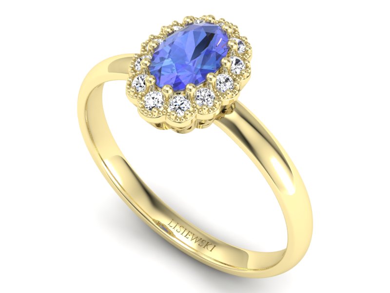 Pierścionek z tanzanitem i brylantami żółte złoto - P15116zt — zdjęcie 3