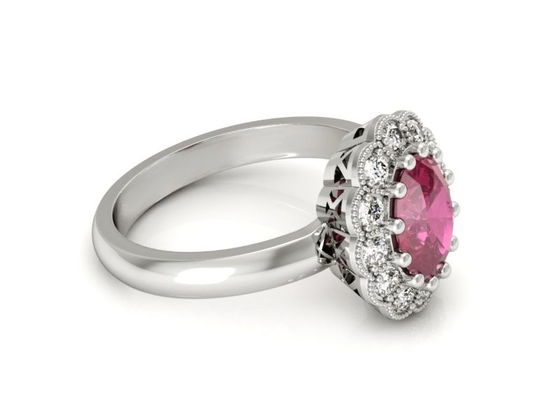 Pierścionek z rubinem i brylantami białe złoto - p15117br — zdjęcie 2