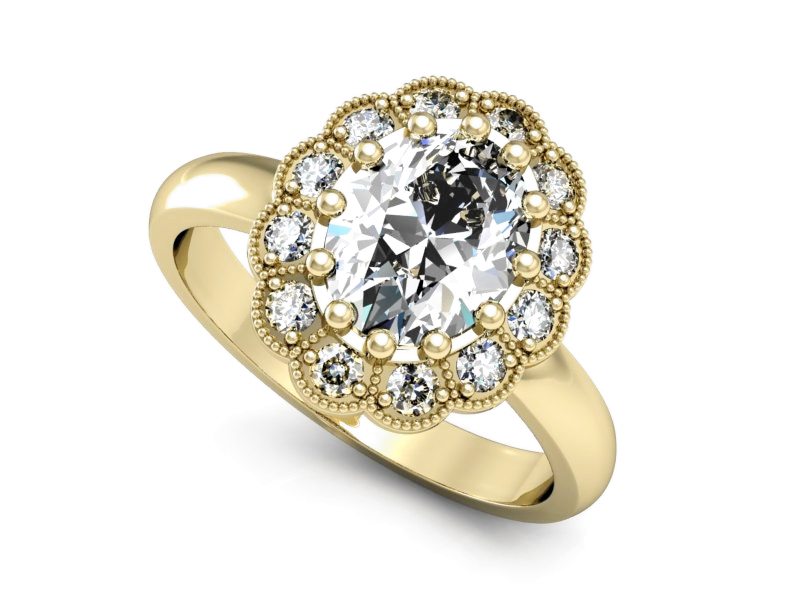 Złoty pierścionek z diamentami żółte złoto - P15117Z — zdjęcie 3