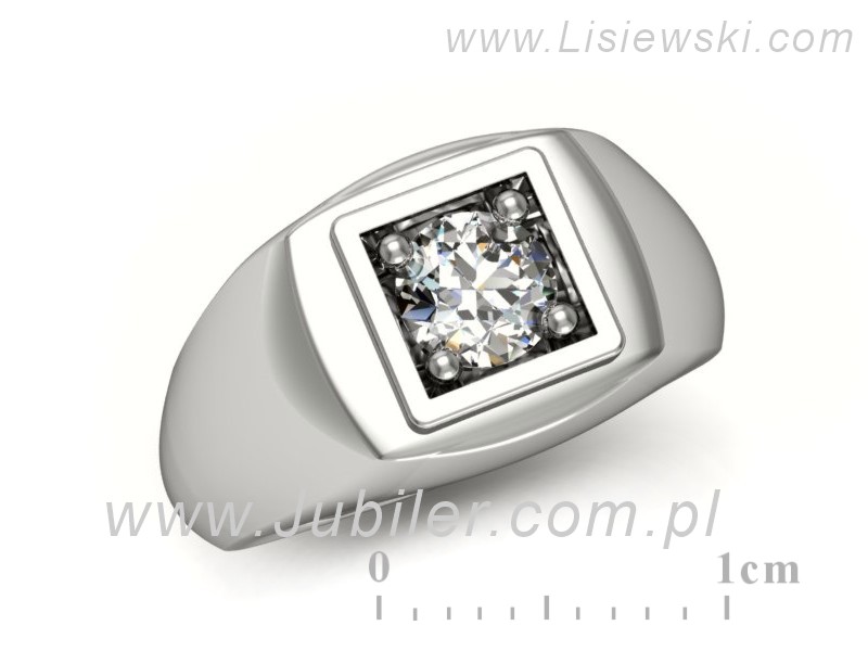 Sygnet męski złoty z brylantem białe złoto - P15123b — zdjęcie 3