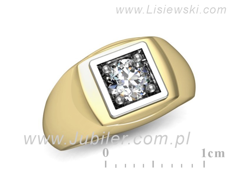 Sygnet męski złoty z brylantem żółte białe złoto - P15123zb — zdjęcie 3