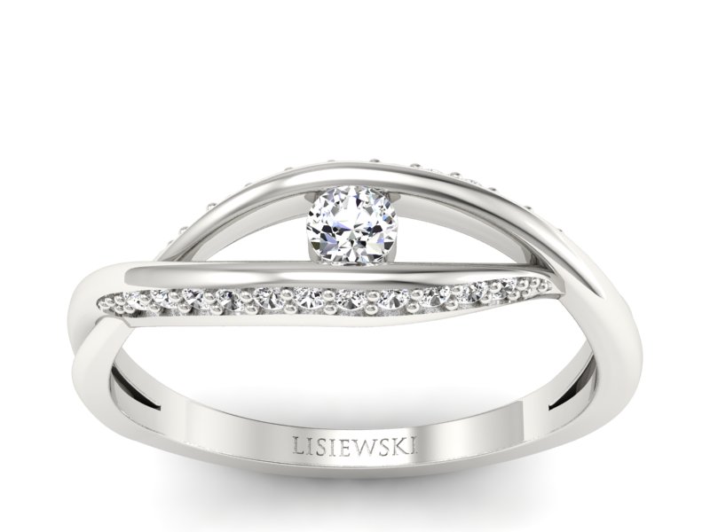 Złoty pierścionek z brylantami białe złoto - p15136b