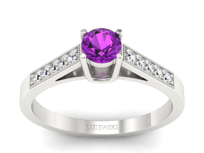 Złoty pierścionek z ametystem i brylantami - P15138bam