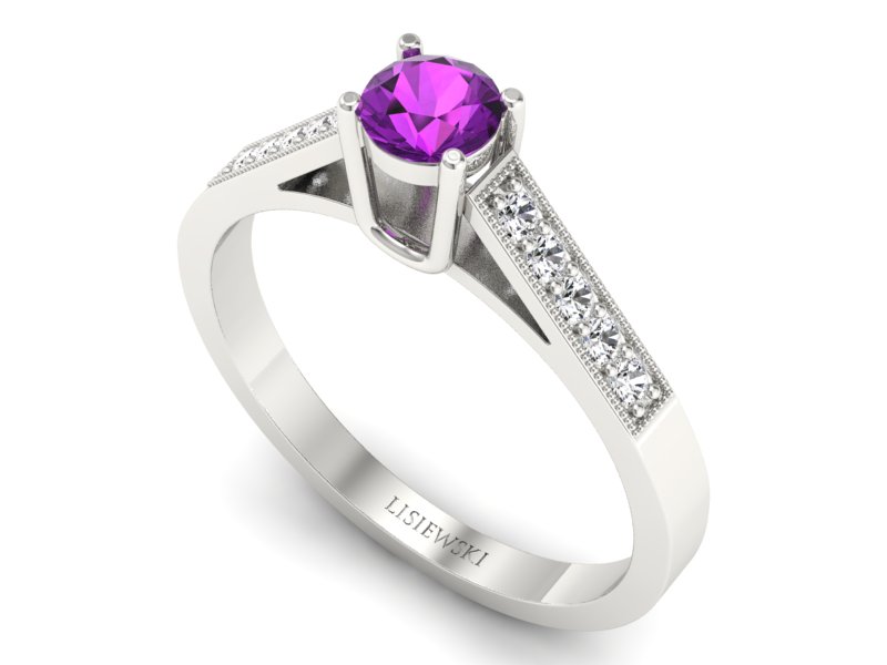 Złoty pierścionek z ametystem i brylantami - P15138bam — zdjęcie 3