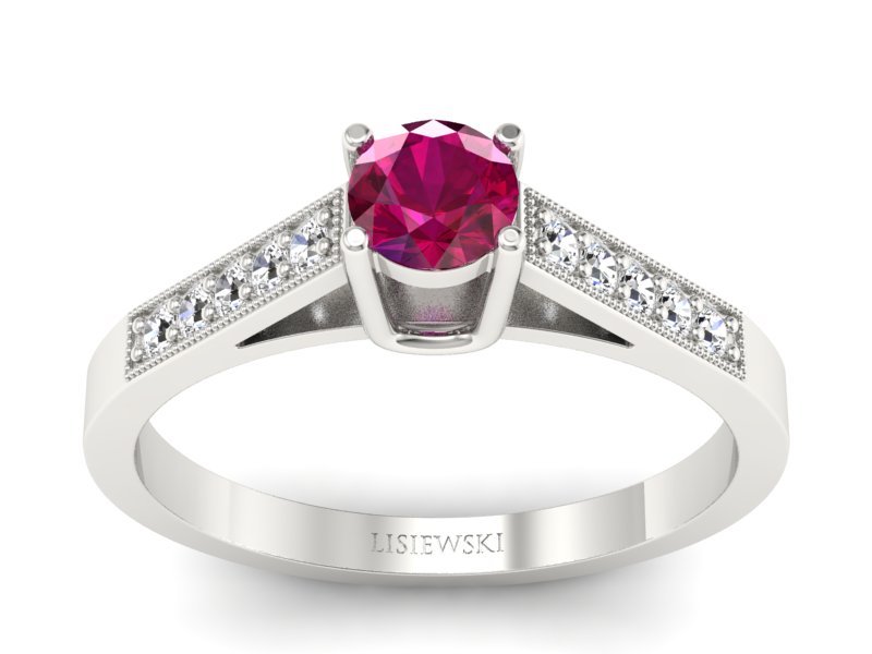 Pierścionek z rubinem i brylantami białe złoto - P15138br