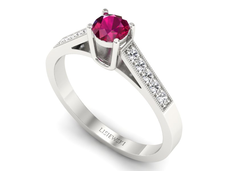 Pierścionek z rubinem i brylantami białe złoto - P15138br — zdjęcie 3