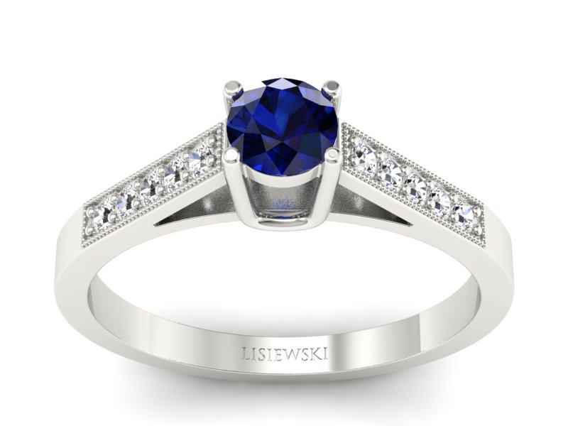 Pierścionek z szafirem i brylantami białe złoto - P15138bsz
