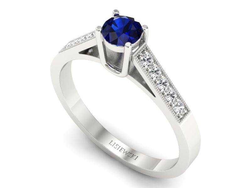 Pierścionek z szafirem i brylantami białe złoto - P15138bsz — zdjęcie 3