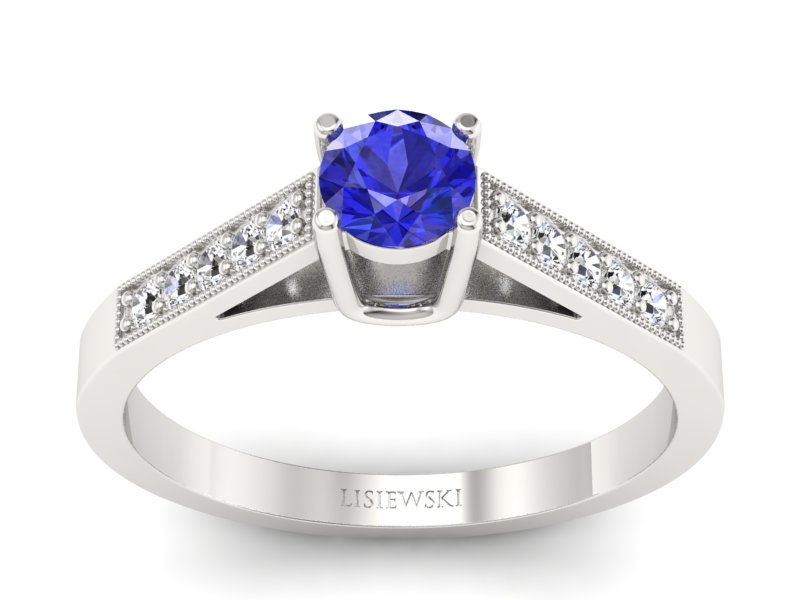 Pierścionek z szafirem białe złoto z brylantami - P15138bszc