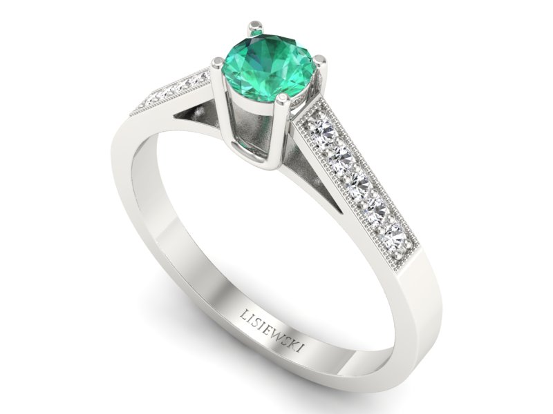 Złoty pierścionek ze szmaragdem i brylantami - P15138bszm — zdjęcie 3