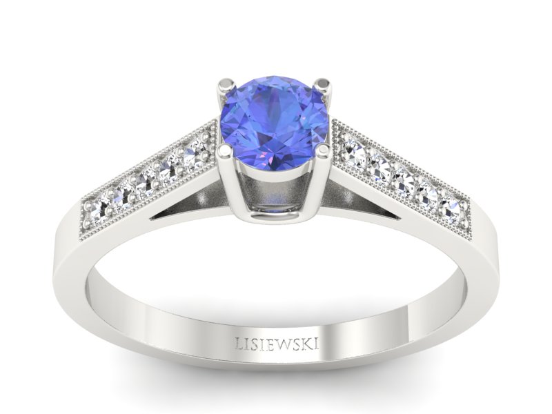 Pierścionek z tanzanitem białe złoto z brylantami - P15138bt