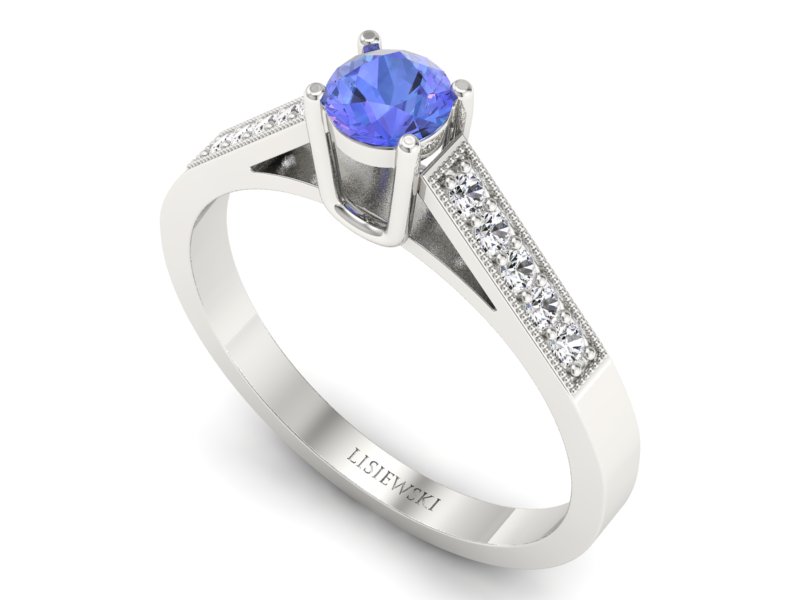 Pierścionek z tanzanitem białe złoto z brylantami - P15138bt — zdjęcie 3
