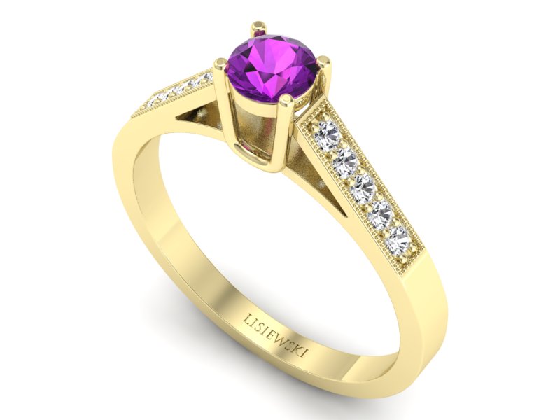 Pierścionek ametyst i brylanty żółte złoto - P15138zam — zdjęcie 3