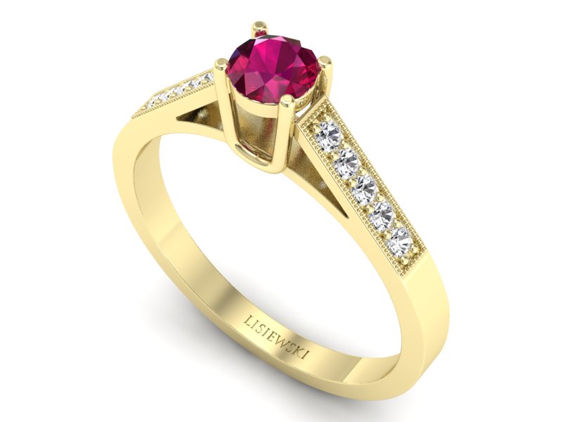 Pierścionek z rubinem i brylantami żółte złoto - P15138zr — zdjęcie 3
